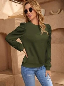 SHEIN LUNE Quần áo thể thao nữ màu trơn Giải trí - xanh quân đội - Xem 4