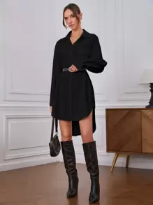 BizChic Thả vai Túi có nắp Váy sơ mi Không có thắt lưng Trang phục làm việc - màu đen - Xem 1