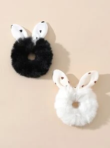 2pcs Heart Print Bow Decor Hair Tie