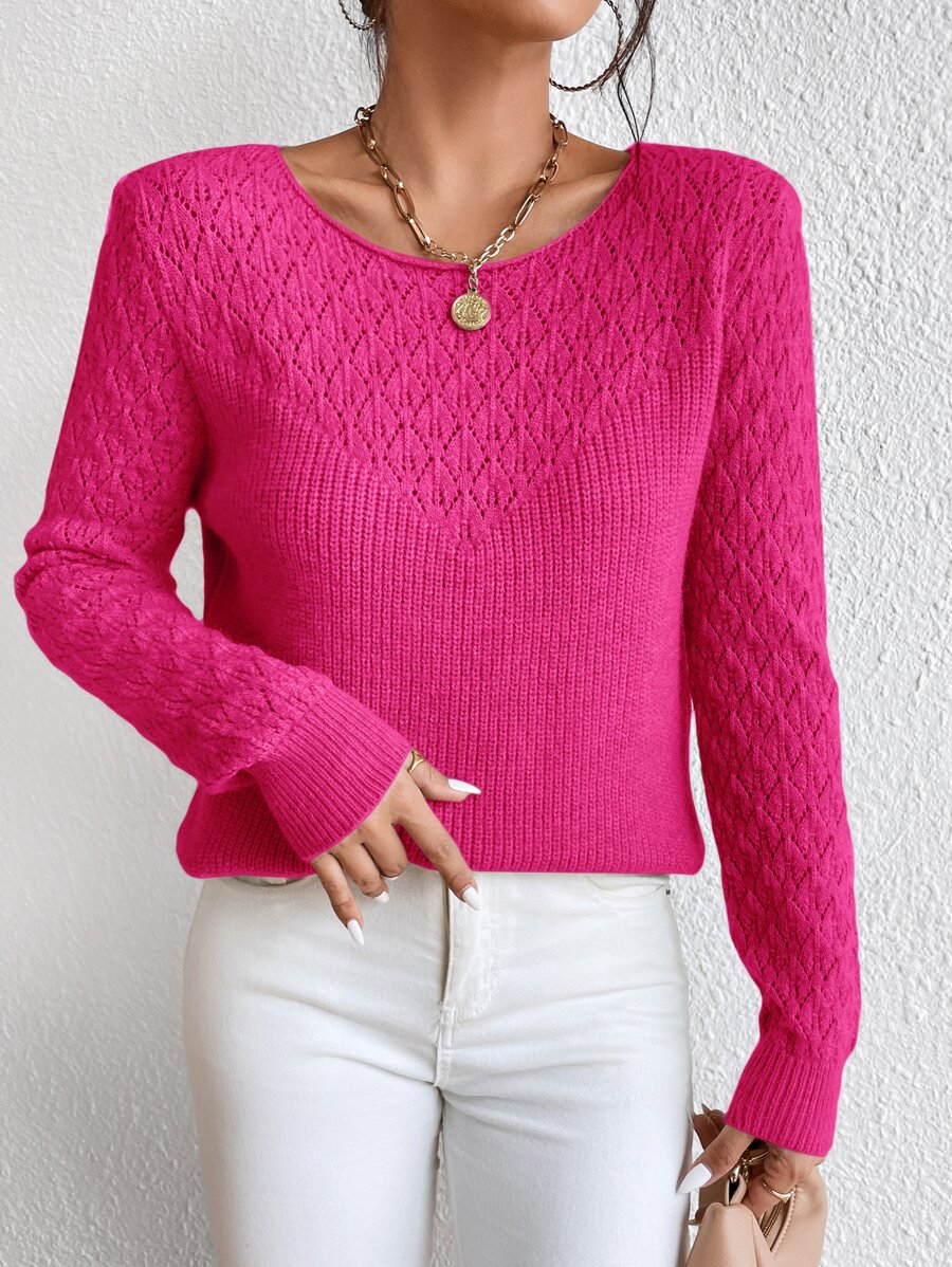 RueChic Solid Pointelle Knit Jumper - Hot Pink - View 1
