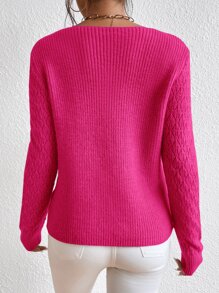 RueChic Solid Pointelle Knit Jumper - Hot Pink - View 2
