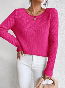 RueChic Solid Pointelle Knit Jumper - Hot Pink - View 4