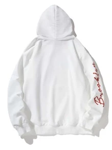 ROMWE MEN Prep 男士字母抽繩連帽衫 - 白色 - 查看 2