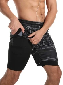 Manfinity Sport Corelite Boyfriend Style Men Camo Print 2 In 1 Sports Stretchy Shorts With Phone Pocket Gym Shorts Jogger Shorts Sweat Pants - Multicolor - View 1