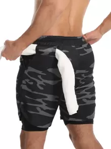 Manfinity Sport Corelite Boyfriend Style Men Camo Print 2 In 1 Sports Stretchy Shorts With Phone Pocket Gym Shorts Jogger Shorts Sweat Pants - Multicolor - View 2