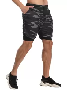 Manfinity Sport Corelite Boyfriend Style Men Camo Print 2 In 1 Sports Stretchy Shorts With Phone Pocket Gym Shorts Jogger Shorts Sweat Pants - Multicolor - View 4