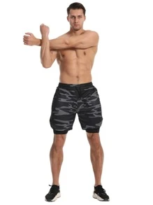 Manfinity Sport Corelite Boyfriend Style Men Camo Print 2 In 1 Sports Stretchy Shorts With Phone Pocket Gym Shorts Jogger Shorts Sweat Pants - Multicolor - View 5