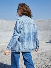 SHEINBlues Letter Graphic Drop Shoulder Denim Jacket - Light Wash - View 2