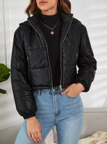 SHEIN EZwear Zip Up Hooded Padded Coat For Winter