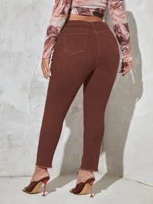 Plus Raw Cut Skinny Jeans - Rust Brown - View 2