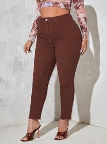 Plus Raw Cut Skinny Jeans - Rust Brown - View 4