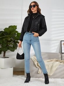 SHEIN EZwear Zip Up Hooded Padded Coat For Winter
