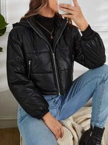 SHEIN EZwear Zip Up Hooded Padded Coat For Winter