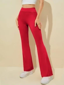 SHEIN EZwear Quần nữ màu trơn Thanh lịch - Đỏ - Xem 3