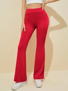SHEIN EZwear Quần nữ màu trơn Thanh lịch - Đỏ - Xem 4