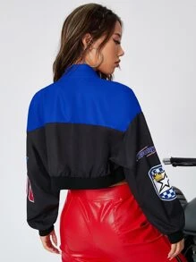 Coolane Áo khoác bomber hai tông màu họa tiết chữ cho mùa thu/đông - màu đen - Xem 2