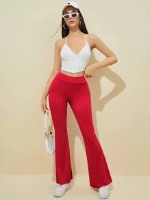 SHEIN EZwear Quần nữ màu trơn Thanh lịch - Đỏ - Xem 5