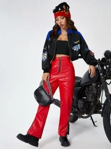 Coolane Áo khoác bomber hai tông màu họa tiết chữ cho mùa thu/đông - màu đen - Xem 5