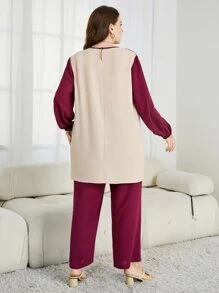 Mulvari 大碼雙色高低下擺襯衫和褲子 - 彩色 - 查看 2