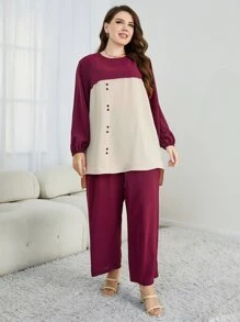 Mulvari 大碼雙色高低下擺襯衫和褲子 - 彩色 - 查看 6