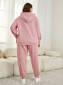 Mulvari Plus Letter Patched Drop Shoulder Hoodie & Joggers - Dusty Pink - View 2