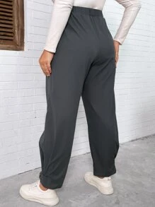 Flirla Plus Elastic Waist Slant Pocket Trousers - Dark Grey - View 2