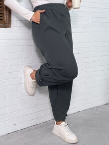 Flirla Plus Elastic Waist Slant Pocket Trousers - Dark Grey - View 6