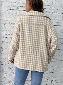 SHEIN LUNE Plus Houndstooth Print Drop Shoulder Flap Pocket Coat - Apricot - View 2