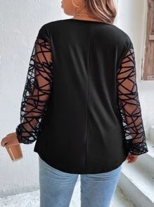 Calvaya Plus Size See-Through Striped Women's Top - Black - View 2