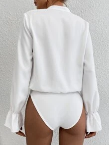 Firerie Flounce Sleeve Notched Neck Bodysuit - White - View 2