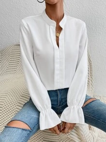 Firerie Flounce Sleeve Notched Neck Bodysuit - White - View 3
