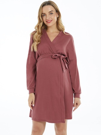 Maternity Drop Shoulder Belted Dress