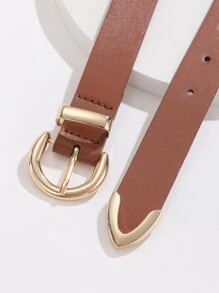 1条女士休闲半圆形扣PU皮革腰带，时尚、优雅、百搭
