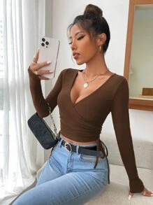 Firerie 素色圍裹側繫帶短款T恤