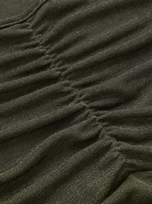 SHEIN ICON Flounce Sleeve Ruched Lettuce Trim Tee - Army Green - View 4