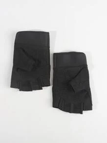 Men Solid Fingerless Gloves - Black - View 2
