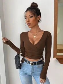 Firerie 素色圍裹側繫帶短款T恤