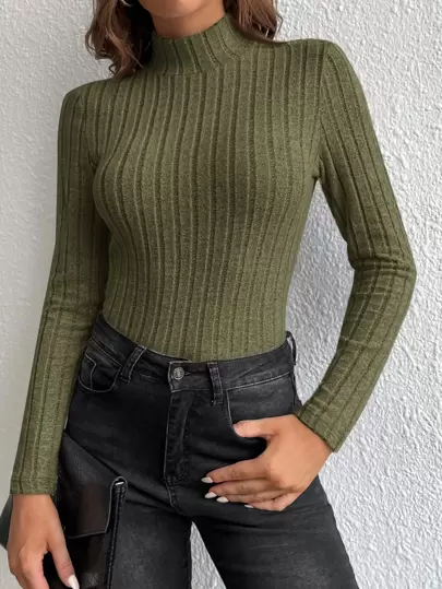 SHEINTallSolidStandNeckTee - Popular on SHEIN