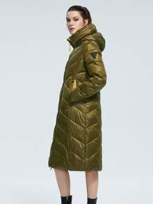 Zip Up Hooded Puffer Padded Coat - Olive Green - View 3