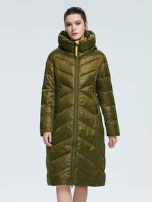 Zip Up Hooded Puffer Padded Coat - Olive Green - View 6