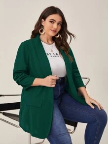 SHEIN LUNE Plus Shawl Collar Ruched Sleeve Blazer In Fall/Winter - Dark Green - View 4