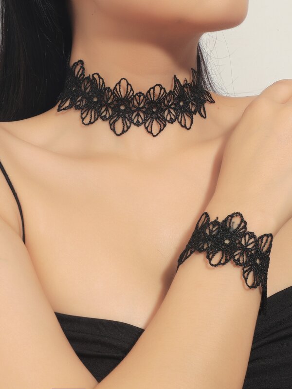 Gargantilha Escavar renda E Pulseira