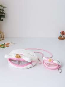 女孩毛茸茸卡通設計斜挎包帶零錢包