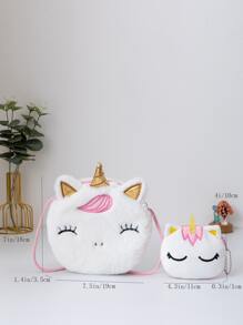 女孩毛茸茸卡通設計斜挎包帶零錢包