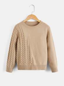 Boys Cable Knit Jumper - Khaki - View 1