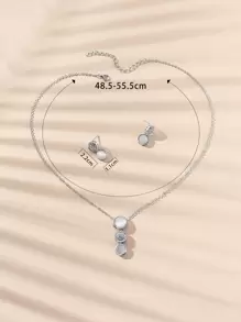 3 piezas Set joya con diseño de diamante de imitación - Plateado - Ver 4