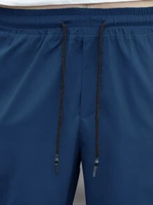 Manfinity Homme Loose Fit Patched Design Multi-Pocket Cargo Pants With Drawstring Waist For Men - Navy Blue - View 5