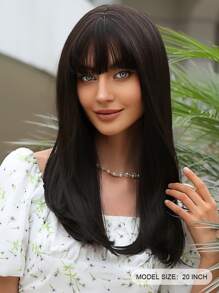 Tóc giả tổng hợp dài thẳng có tóc mái - màu nâu - Xem 2