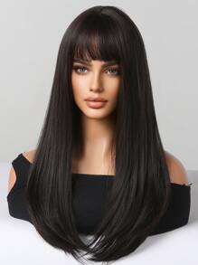 Tóc giả tổng hợp dài thẳng có tóc mái - màu nâu - Xem 5