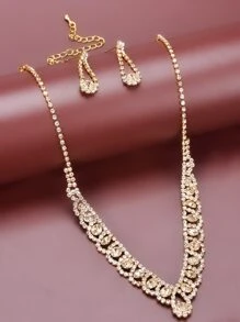 3 cái Rhinestone Trang trí Trang sức Bộ - Vàng - Xem 1